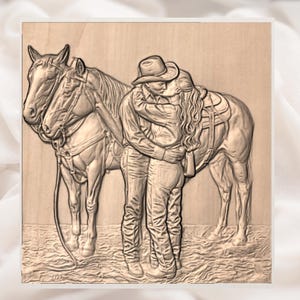 Cowboy Couple Kissing 3D Relief STL view 2