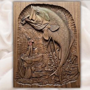 Largemouth Bass Fishing 3D Relief STL view 1