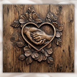 Heart with Hand Holding Dog Paw 3D Relief STL File view 1