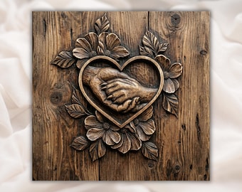 Heart with Hand Holding Dog Paw 3D Relief STL File | Pet Memorial Wood Grain CNC Carving | Dog Lover Wall Art | 3D Print & Laser Engraving
