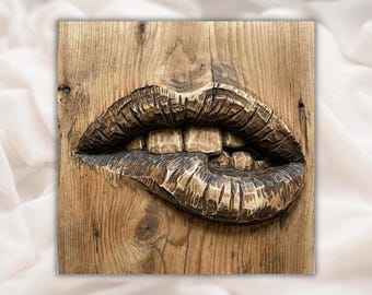 3D Women Lips Relief STL File | Women Sexy Lips  Wood Grain CNC Carving Design | Modern Wall Art Panel | 3D Print and Laser Engraving STL
