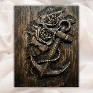 Anchor and Roses 3D Relief STL File view 1