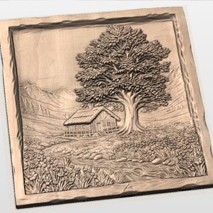 Cabin Mountain Landscape 3D Relief STL for CNC Router view 2
