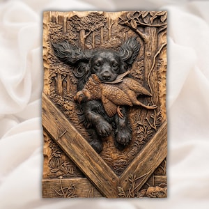 Hunting Dog Carrying Pheasant 3D Relief STL view 1
