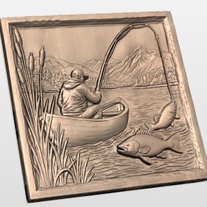 Fishing Boat Lake Scene 3D Relief STL view 2