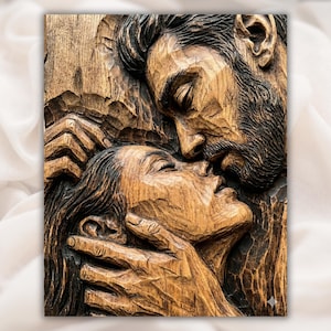 Couple Kiss 3D Relief STL File view 1