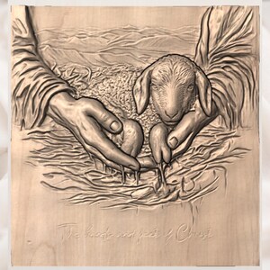 Hands of Christ With Lamb 3D Relief STL view 3