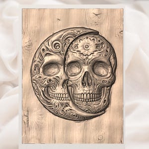 Sun & Moon Skull 3D Relief STL view 2