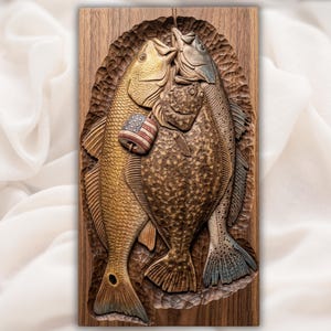 3 Fish Hanging Stringer STL | Bass Trout Flounder Wall Plaque |Patriotic Fishing Catch 3D Relief STL | Red White Blue Fish Stringer