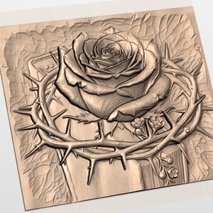 Rose & Crown of Thorns 3D Relief STL for CNC Router view 2