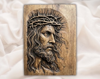 Jesus Christ 3D Relief STL | Aspire, VCarve Pro, Carveco, Fusion 360, ArtCAM | Crown of Thorns Religious Wall Art Panel | Christian Decor
