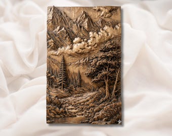 Bergslandskap 3D-relief STL | Skogsflod Scenisk väggkonstpanel | CNC-router 3D-utskrift Lasergraveringsfil