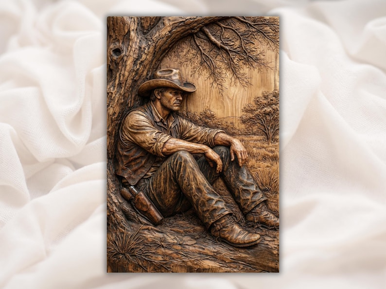 Cowboy Under Tree STL Relief
