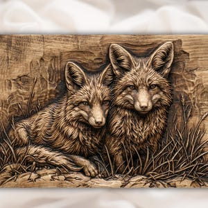 Two Foxes 3D Relief STL view 1