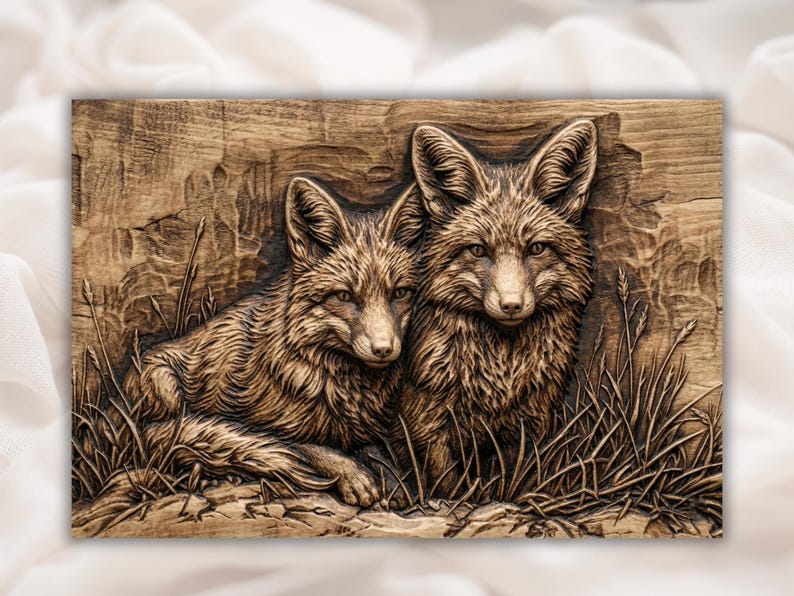 Two Foxes 3D Relief STL