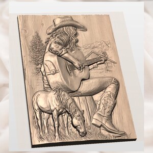 Cowgirl Guitar 3D Relief STL view 3