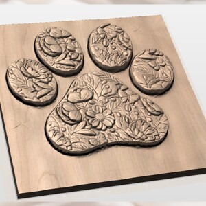 Floral Paw Print 3D Relief STL File view 3