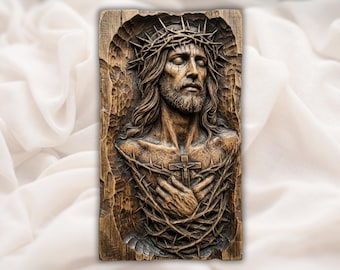 Jesus Crown of Thorns 3D Relief STL | Sacred Heart Christian CNC Router Wood Carving Panel | Bible Wall Art Bas-Relief | Christian Wall Art