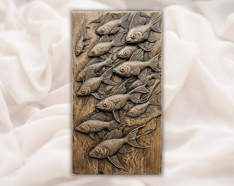 School of Fish 3D Relief STL | Underwater Fish Wall Panel | CNC Router Carving File, 3D Print, Laser Engrave | Digital Download