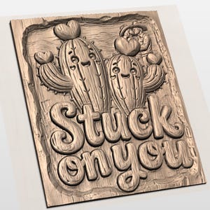 Stuck On You- Cactus Sign 3D Relief STL view 3