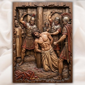 Jesus Scourging at the Pillar 3D Relief STL view 1