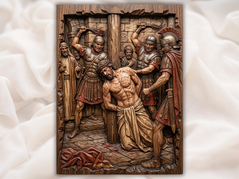 Jesus Scourging at the Pillar 3D Relief STL