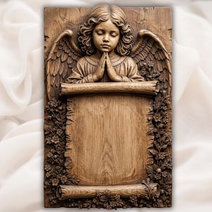 Praying Angel Plaque STL | CNC Router File | Memorial Wall Art |Angel Prayer Panel | Floral Memorial Frame| Christian Home Decor