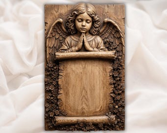 Praying Angel Plaque STL | CNC Router File | Memorial Wall Art |Angel Prayer Panel | Floral Memorial Frame| Christian Home Decor
