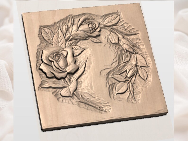 Floral Rose Border STL | Square Frame Wood Relief | Rose Corner Plaque Carving Model | Romantic Rose Relief Sign | Wedding Name Plate Decor image 3