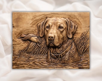 Retriever Dog 3D Relief STL | Duck Hunting Lab in Water Scene Panel | CNC Router Carving File, 3D Print, Laser Engrave | Home Decor