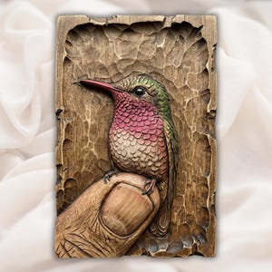 Hummingbird on Finger Relief STL view 1