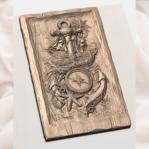 Nautical Anchor Compass 3D Relief STL File view 3