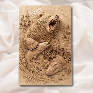 Bear Fishing 3D Relief STL view 1