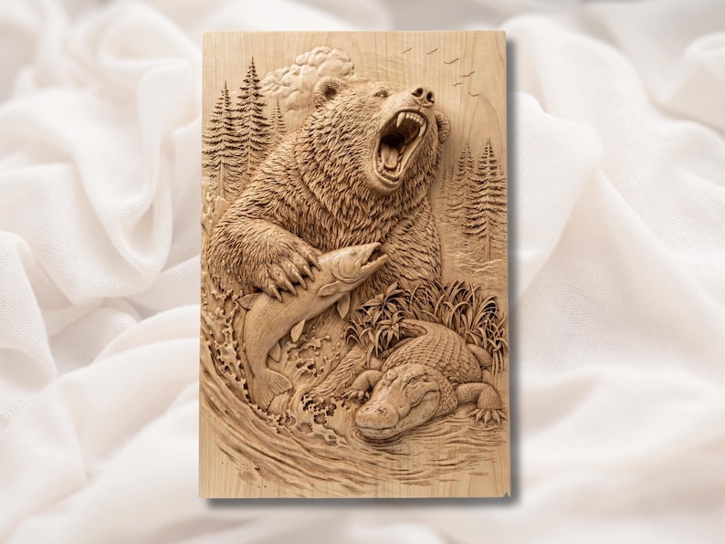 Bear Fishing 3D Relief STL