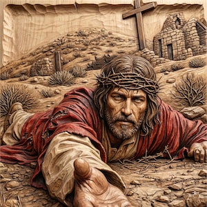 Jesus Reaching Hand Relief STL view 1