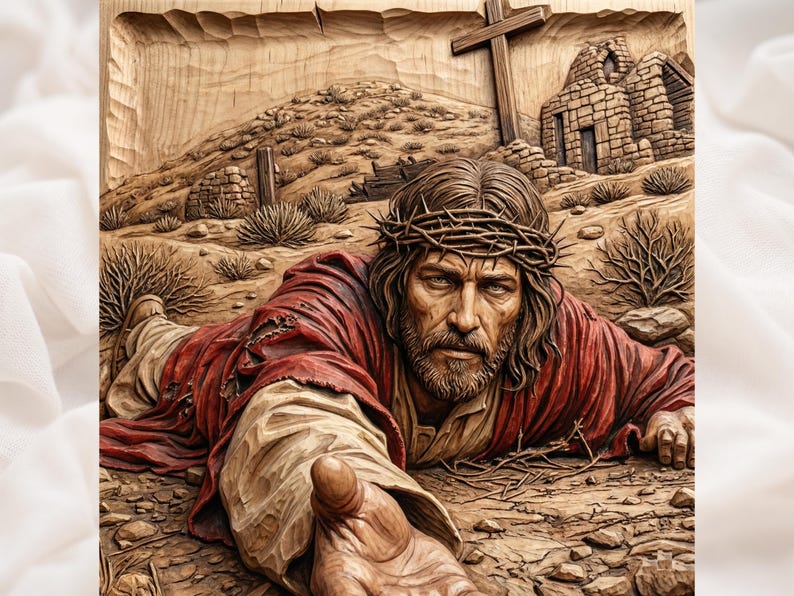 Jesus Reaching Hand Relief STL