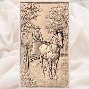 Cowboy Horse Carriage STL Relief view 3