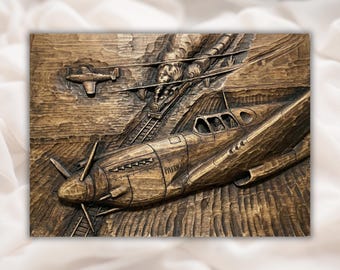 Vintage Flugzeug 3D Relief STL | WWII Kampfflugzeug CNC Carving | Luftfahrt Wand Kunst Panel | Aspire, VCarve Pro, Carveco, Fusion 360, ArtCAM