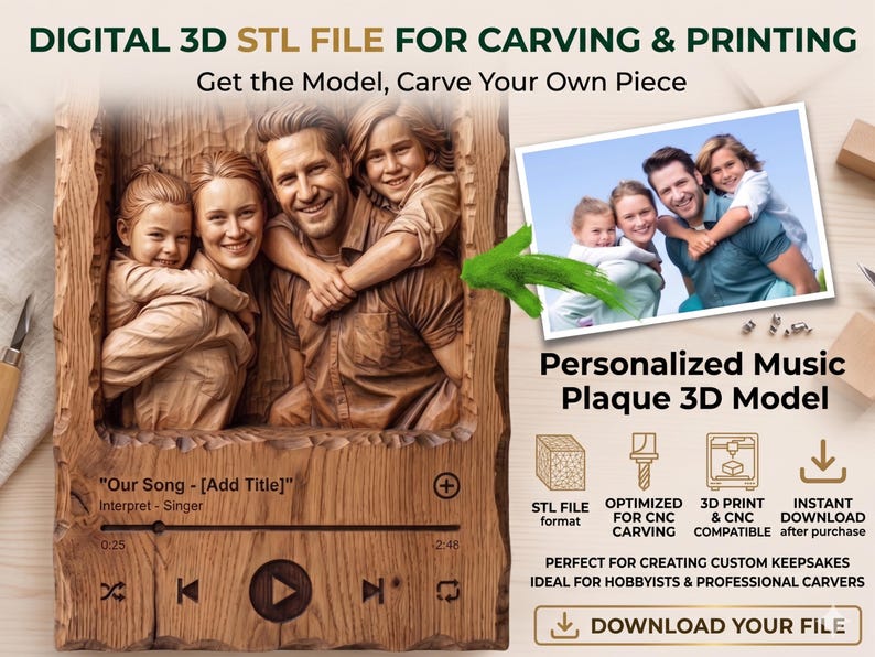 Custom 3D Bas Relief Portrait – Personalized STL File for CNC & Printing