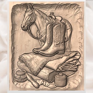 Western Horse & Cowboy Boots Relief STL view 3