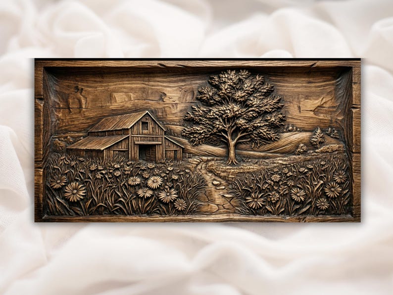 Farmhouse Landscape 3D Relief STL