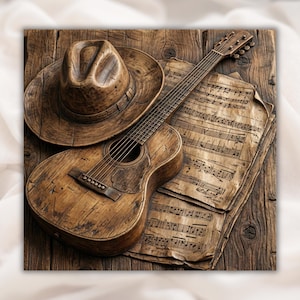 Cowboy Guitar 3D Relief STL view 1