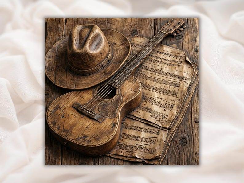 Cowboy Guitar 3D Relief STL