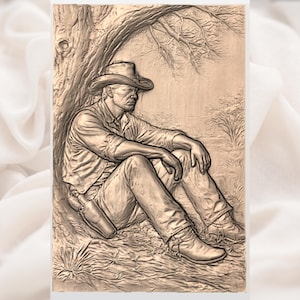 Cowboy Under Tree STL Relief view 3