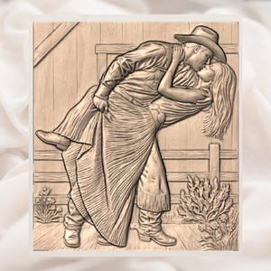Cowboy Kissing Cowgirl 3D Relief STL view 2