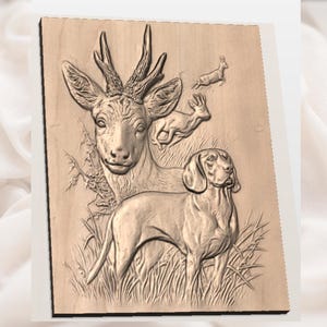 Hunting Dog & Deer 3D Relief STL view 2