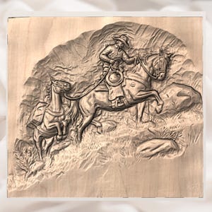 Cowboy Horse Riding 3D Relief STL File view 3