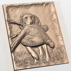 Retriever Dog With Pheasant 3D Relief STL view 2