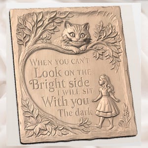 Cheshire Cat Quote 3D Relief STL view 3