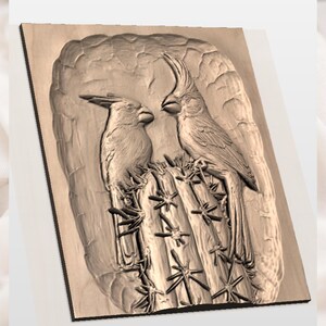 Cardinal Birds Wood Carving STL File view 2